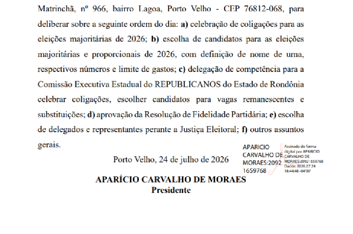Edital de convocação - Convenção Partidária Estadual - REPÚBLICANOS