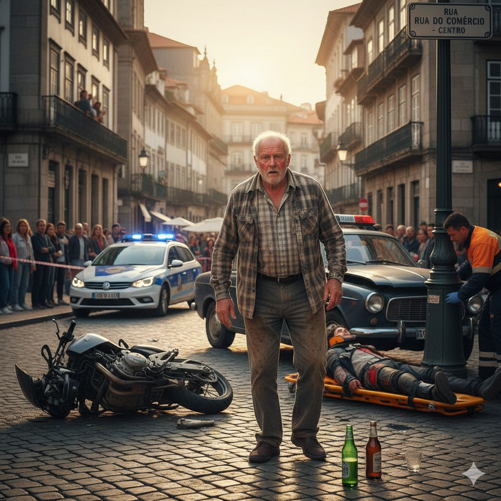 Idoso é preso depois de “beber só duas” e causar grave acidente com motociclista no centro