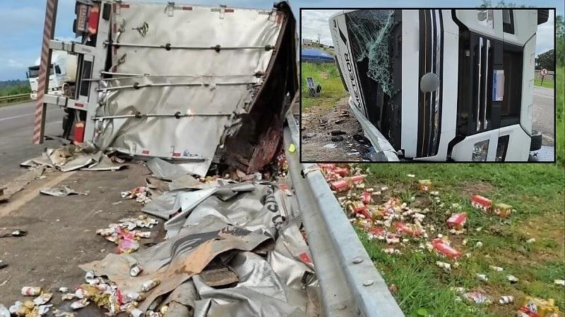 PRF evita saque de carga de cerveja após carreta tombar na BR-364