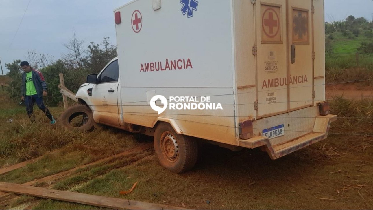 Ambulância da Semusa perde controle, atropela cachorro e bate em cerca em Distrito de Porto Velho